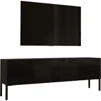 3Xeliving Meuble TV : Noir mat, avec pieds noirs, dimensions 140 x 52 x 32 cm