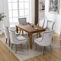 Fortuna Lai Chaise de salle à manger luxueuse (chaise de cuisine, chaise de salon, 6 pièces), chaise rembourrée avec garniture à clous, pieds en bois massif, revêtement en velours, gris