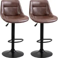 Fortuna Lai Lot de 2 tabourets de bar Tabourets de bar réglables en hauteur avec dossier, tabourets de bistrot pivotants en similicuir marron, idéaux pour la cuisine et le bar