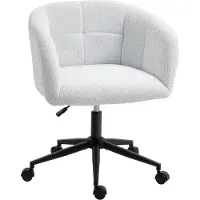 Youjia Chaise de bureau rembourrée avec revêtement en peluche, design bac, chaise de bureau à roulettes, base en acier, crème+noir