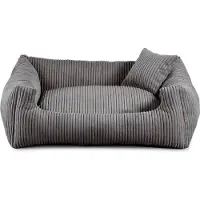 POOM Lit pour chien - matériau doux et nervuré avec remplissage en mousse de polyuréthane, résistant aux salissures, en différentes couleurs et tailles, petit coussin inclus (L - 90x75, gris foncé)