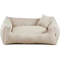 POOM Lit pour chien - matériau doux et nervuré avec remplissage en mousse de polyuréthane, résistant aux salissures, en différentes couleurs et tailles, petit coussin inclus (XL - 100x75, beige)