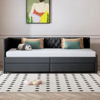 CDGlobal Canapé-lit 90x200cm/180x200cm Lit de jour Daybett, Lit d'enfant avec sommier à lattes et accoudoirs, Lit d'invité Lit d'adolescent, Velours, Gris