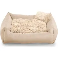 POOM Lit pour chien FN - Coussin doux en peluche avec rembourrage en mousse de polyuréthane, anti-salissures et confortable, petit coussin inclus (3XL - 130x110, crème)