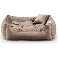 POOM Lit pour chien BASEL - Lit confortable pour chien en tissu durable, coussin confortable pour chien XS-3XL (S-65x55, marron)