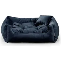 POOM Lit pour chien BASEL - Lit confortable pour chien en tissu durable, coussin confortable pour chien XS-3XL (L-90x75, bleu foncé)
