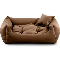 POOM Lit pour chien NEO - Lit confortable pour chien en tissu résistant, coussin pour chien durable de haute qualité (S - 65x55, marron clair)