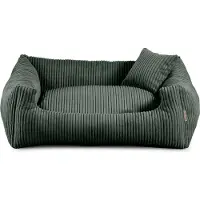 POOM Lit pour chien - matériau doux et nervuré avec remplissage en mousse de polyuréthane, résistant aux salissures, en différentes couleurs et tailles, petit coussin inclus (M - 80x65, vert)