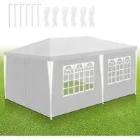 Izrielar 3 x 6m Pavillon étanche Tente de jardin, pavillons & tentes de réception Tente de réception avec 5 côtés pour le camping / jardin / mariage / plage, blanc