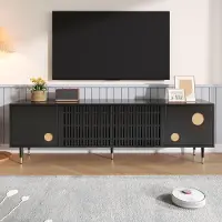 Fortuna Lai Armoires TV avec structure grillagée etReproduction doré - Meuble TV avec poignées cachées et deux portes en bois massif pour votre salon