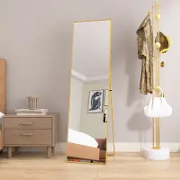 Fortuna Lai Miroir sur pied miroir intégral avec cadre métallique doré 140x40cm, Grand miroir de garde-robe HD Miroir rectangulaire haut pour le salon ou le dressing, doré