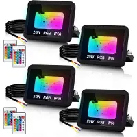 TolleTour Projecteur RGB LED 20W RGB Projecteur RGB LED extérieur avec télécommande IP66 étanche pour jardin 4 pièces