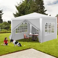 Yakimz Pavillon Tubes d'acier - Pavillon de terrasse, tente pour fumeurs et tente de réception en tubes d'acier pour le jardin Blanc 3x3m