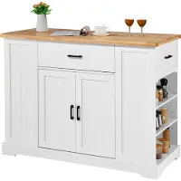 SUGIFT Chariot d'îlot de cuisine, 117 cm, avec plateau en bois et meuble de rangement. Table de style rustique avec étagère réglable et tiroir, idéale pour une salle à manger