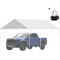SucceBuy : Toile de remplacement pour carport, dimensions 3x6 mètres, imperméable, protection UV, 40 œillets de tension, montage facile, couleur blanche. Structure non incluse