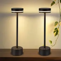 ZMH Lampe de table , lot de 2, sans fil, LED, rechargeable, intensité réglable (3000K-6500K), avec port USB-C ettactile, noire, pour salle à manger ou bureau