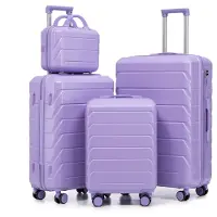 LVHOM Ensemble de valises rigides 4 pièces en ABS rigide, ensemble 14"-19"-24"-28" avec roulettes 360°, ensemble de valises de voyage, ensemble de trolley étanche, violet