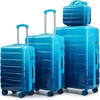 LVHOM Set de 4 valises à coque rigide avec trousse de toilette, set de valises dégradé, trolley 4 roulettes, bagage à main léger pour femmes et filles, bleu