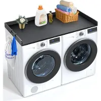 SucceBuy Plan de travail pour lave-linge/sèche-linge, 137,2 x 68,6 cm, support à linge en bois, couverture imperméable avec patins antidérapants, pour organiser la buanderie, noir