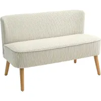 Fortuna Canapé Lai 2 places moderne sans accoudoirs Canapé rembourré aspect velours côtelé, petit canapé lounge avec pieds en bois pour salon, 117 x 56,5 x 77 cm, blanc crème