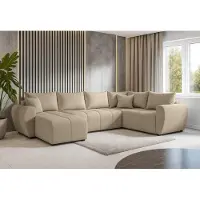 AX Living Malatya U XL Salon Canapé d'angle en forme de U XXL Marron clair R