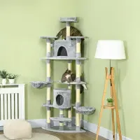SUCCESS COURIER Grand arbre à chat de 200 cm, modèle XXL, avec niches et hamacs, très solide, pour grands chats, couleur gris clair