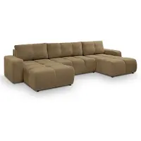 AX Living Canapé d'angle avec coffre de lit et fonction de couchage Hosio 359 cm en marron clair