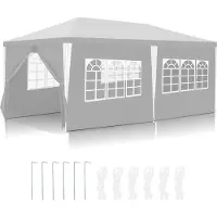 Yakimz Pavillon Tubes d'acier - Pavillon de terrasse, tente pour fumeurs et tente de réception en tubes d'acier pour le jardin Blanc 3x6m