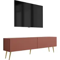 3Xeliving Meuble TV : Rouge brique, 140 x 52 x 32 cm, pieds dorés
