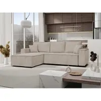 MargaretHadas24 Canapé d'angle Passio en L avec fonction couchage Coffre de rangement Canapé 275 cm Livraison à domicile Pouf universel Canapé d'angle (Poso 02 - cappucino)
