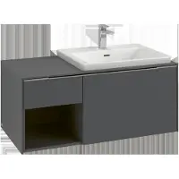 Villeroy & Boch Subway 3.0 armoire sous lavabo, éclairage LED, 2 tiroirs, lavabo à droite, élément d'étagère en bas à gauche, 1001x422,5x516mm, C571L0AA