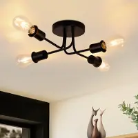 ZMH Plafonnier Vintage Plafonnier Noir Rétro 4 flammes Lampe de salon Industrie E27 pour salon chambre salle à manger Style rustique sans ampoules