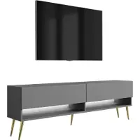 3Xeliving Buffet TV 170 cm anthracite, pieds obliques dorés, LED blanches, 170 × 32 × 52 cm