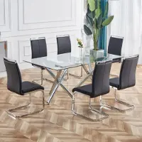Fortuna Lai Chaise cantilever, structure métallique chromée, charge maximale 120 kg, rembourrage moelleux avec revêtement en similicuir, noir, (lot de 4)