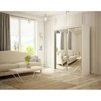 MargaretHadas24 Armoire Elsa 120 cm avec 2 portes coulissantes et miroir Livraison à domicile Tringle à vêtements Penderie Armoire Armoire haute Chambre à coucher (Couleur : blanc)