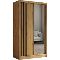 MargaretHadas24 120 cm Armoire Neli avec lamelles et miroir y compris 2 portes coulissantes Armoire à portes coulissantes (Couleur : Artisan, Artisan, lamelle noir)