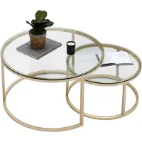 Happyment Table basse moderne - set de 2 - style rustique - Salon - Rond - Verre Or - 80 et 60cm