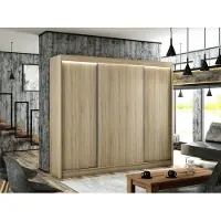 MargaretHadas24 Armoire Saturn 250 cm avec 3 portes coulissantes, tringle à vêtements, penderie, armoire, livraison à domicile (couleur : chêne sonoma)
