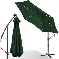 HENGDA Parasol Parapluie 300 cm avec LED, protection UV, manivelle -Vert