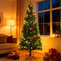 ZMH Arbre de Noël artificiel 210 cm Équipé d'un support stable Arbre de Noël Aiguilles en PVC pour intérieur Décoration de Noël Vert