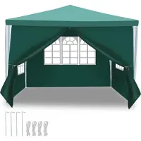 Aopunly Pavillon 3x3m, Chapiteau de jardin étanche, protection UV, avec 3 parties latérales et 1 entrée, pour jardin terrasse fête, vert