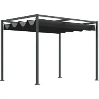 Fortuna Lai Pergola Pavillon Toit de terrasse avec toit coulissant 298 x 213 x 221 cm Polyester Noir Gris pour jardin et terrasse