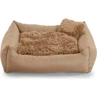 POOM Lit pour chien FN - Coussin doux en peluche avec rembourrage en mousse de polyuréthane, anti-salissures et confortable, petit coussin inclus (3XL - 130x110, marron)