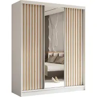 AX Living Miroir armoire chambre coulissante Cabinio blanc chene 180