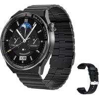 Vislone ST5 MAX Smartwatch 1,45 pouces, bracelet intelligent multifonctions, montre Bluetooth, IP67 étanche, adapté à IOS Android, noir, bracelet en bambou + bracelet en silicone