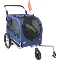 SucceBuy remorque de vélo pour chiens, 100 lbs, poussette 2 en 1, facilement pliable, attelage universel, réflecteurs, drapeau, bleu/noir