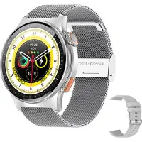 Vislone QW49 smartwatch, montre sport, écran IPS 1,39 pouces, fitness tracker, Bluetooth 5.1, bracelet acier Milan + bracelet silicone, argenté