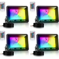 TolleTour Projecteur RGB 30W avec télécommande Projecteur LED RGB Projecteur extérieur LED IP66 étanche 4 pièces