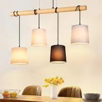 ZMH lampe suspendue bois vintage lampe de table lampe suspendue E27 blanc 1 flamme tissu cuisine rustique pour salle à manger salon chambre à coucher
