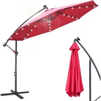 Yakimz Parapluie 350 cm avec éclairage LED, protection UV & manivelle - Rouge